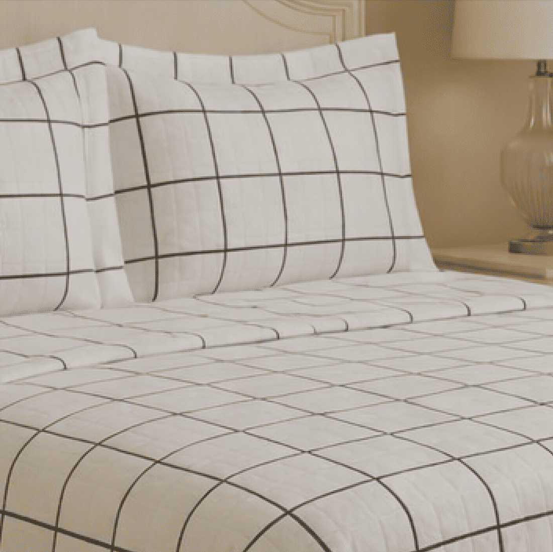 Kit: 1 Cobre-leito Bouti de Microfibra Ultrassonic + Porta-Travesseiros - Listras Branco