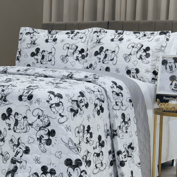 Kit:1 Cobre-leito Bouti de Microfibra Ultrassonic Estampa + Porta-Travesseiros - Infantil Mickey e Minnie