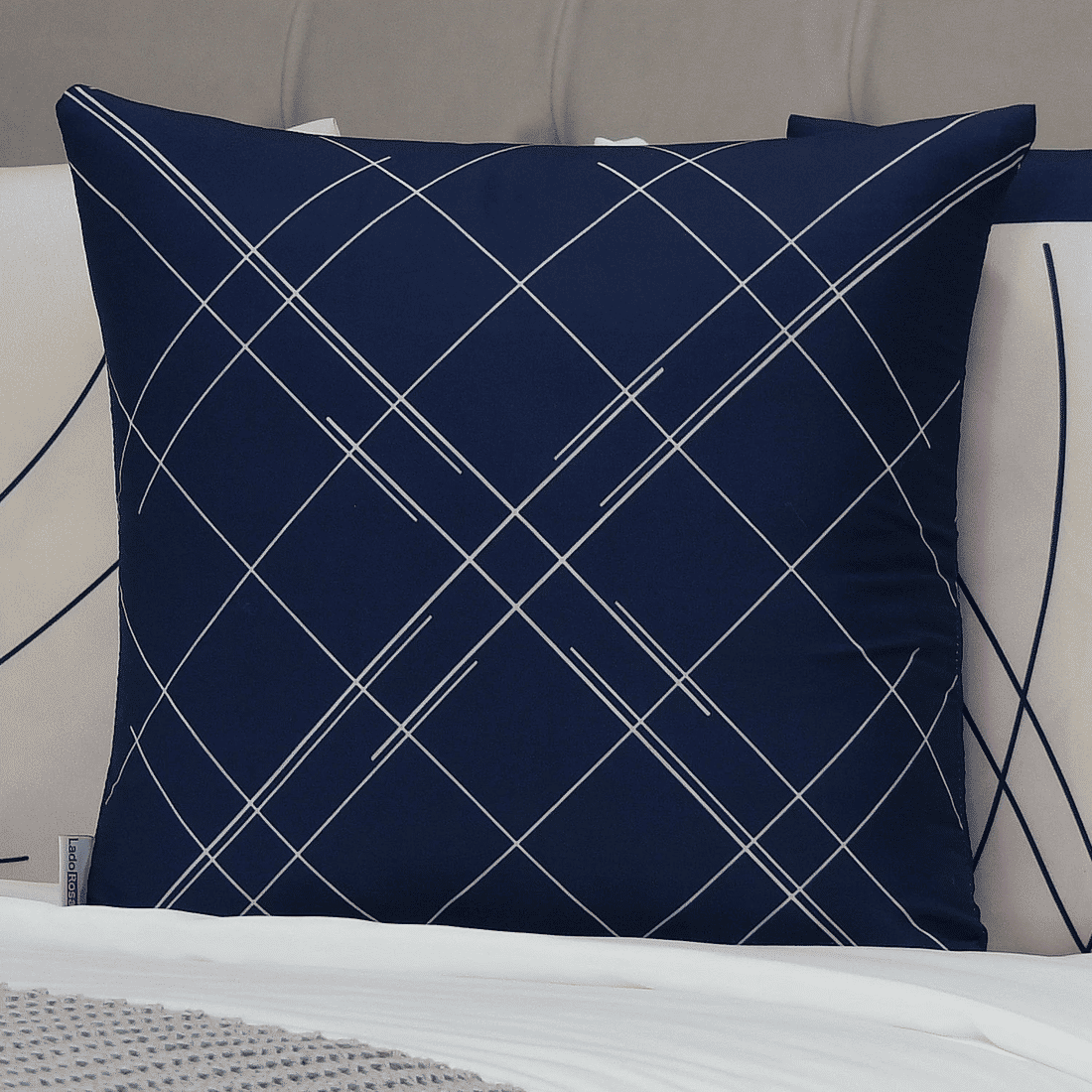 Kit: 4 Capas de Almofada Decorativas Linhas Marinho e Bege