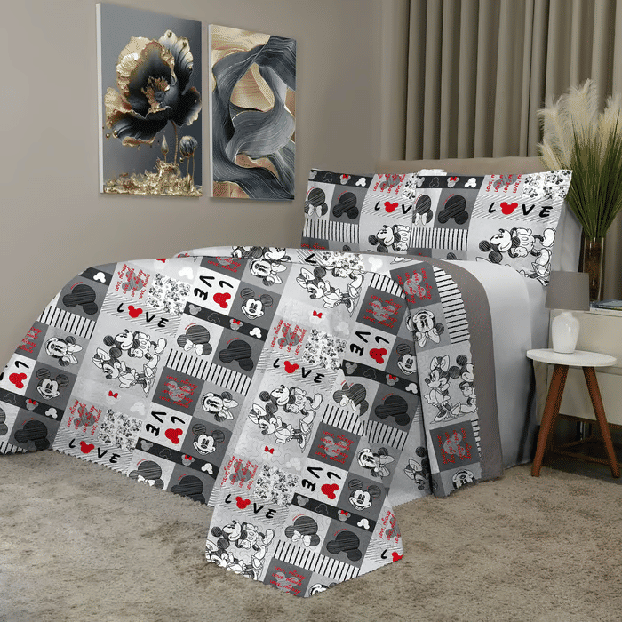 Kit: 1 Cobre-leito Bouti de Microfibra Ultrassonic Estampa + Porta-Travesseiros - Mickey Diamond