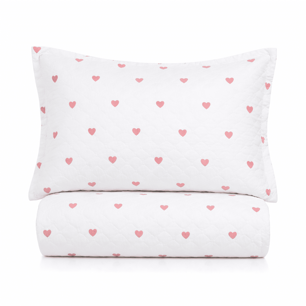 Kit: 1 Cobre-leito Bouti de Microfibra Ultrasonic Estampa + Porta-Travesseiros - Love Rosa