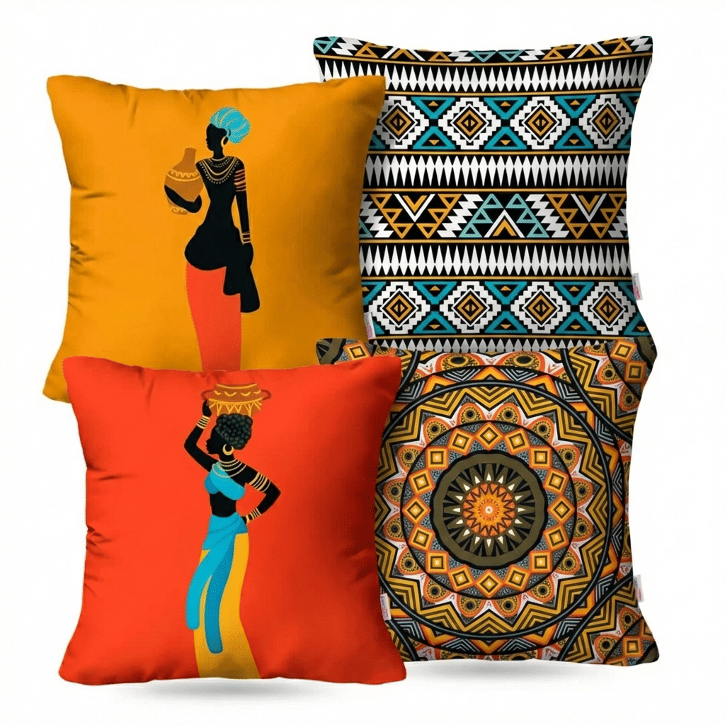 Kit: 4 Capas de Almofada Decorativas Mulher Africana