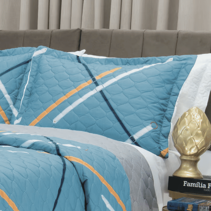 Kit: 1 Cobre-leito Bouti de Microfibra Ultrasonic Estampada + Porta-Travesseiros - Logan