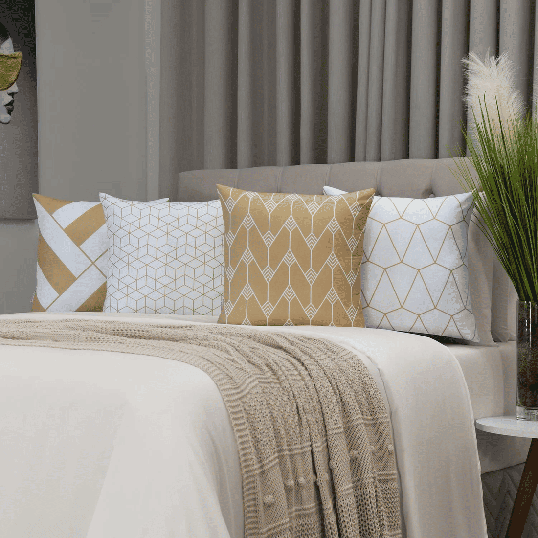 Kit: 4 Capas de Almofada Decorativas Geométrica Gilt