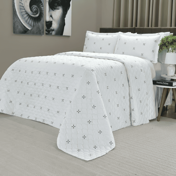 Kit: 1 Cobre-leito Bouti de Microfibra Ultrasonic Estampada + Porta-Travesseiros - Max