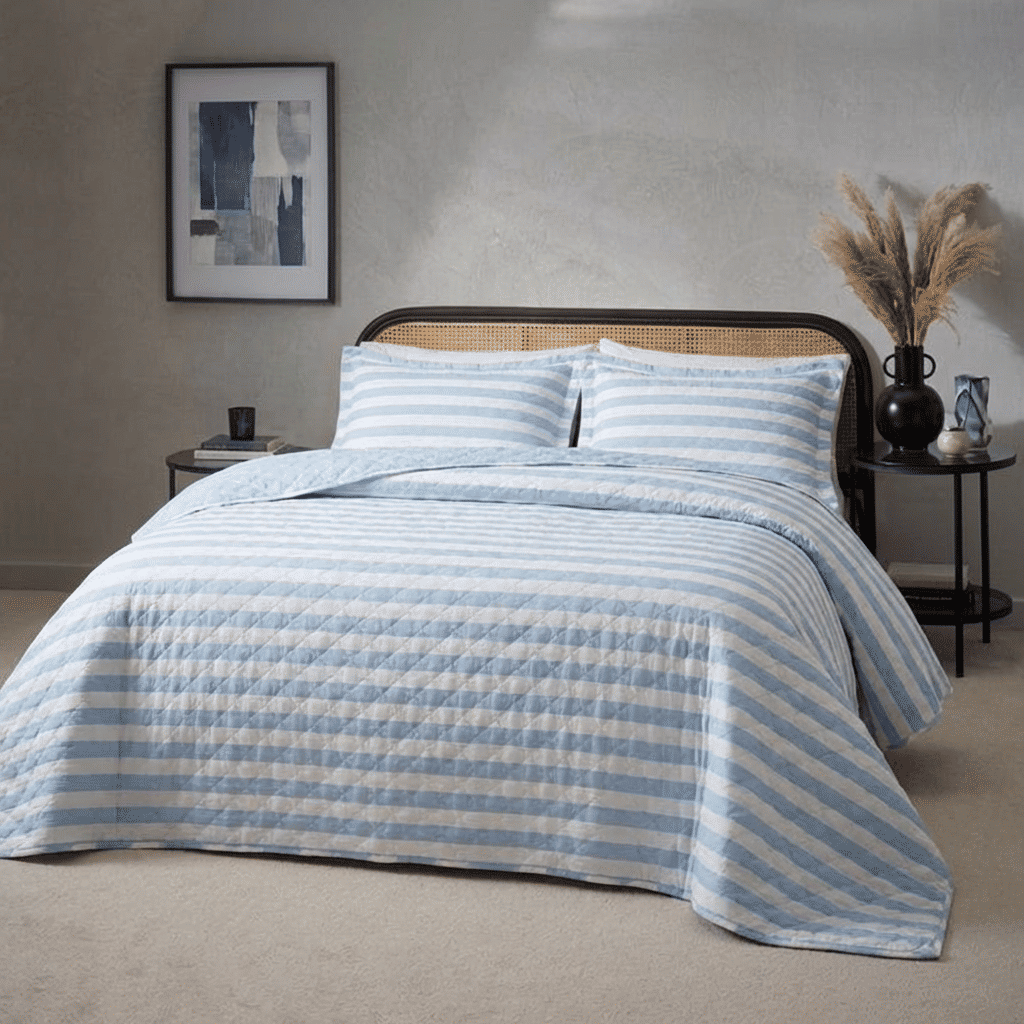 Kit: 1 Cobre-leito Bouti de Microfibra Ultrassonic + Porta-Travesseiros - Marcia Azul