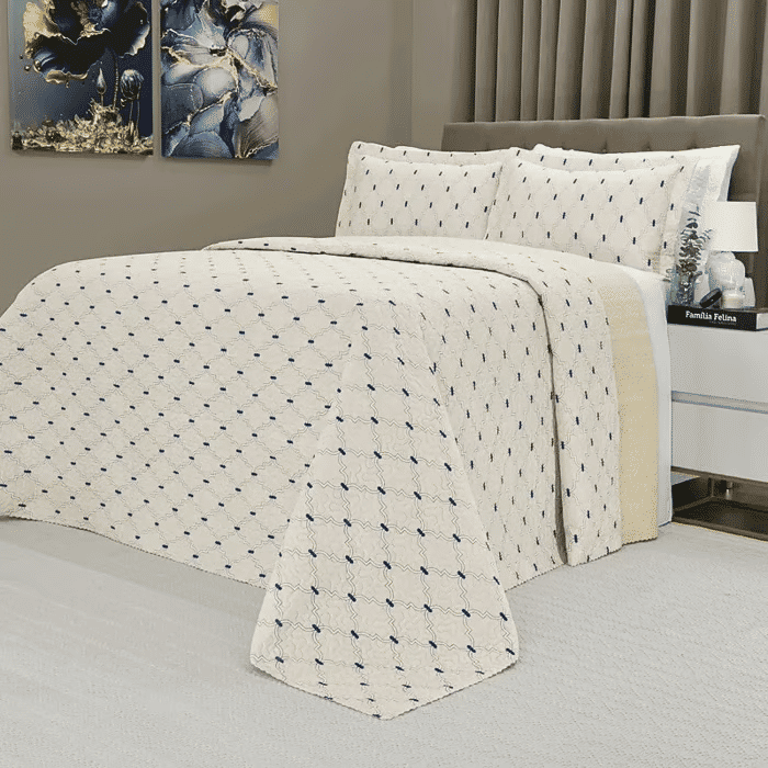 Kit: 1 Cobre-leito Bouti de Microfibra Ultrasonic Estampada + Porta-Travesseiros - Estocolmo Bege Kit: 1 Cobre-leito Bouti de Microfibra Ultrasonic Estampada + Porta-Travesseiros - Estocolmo Bege