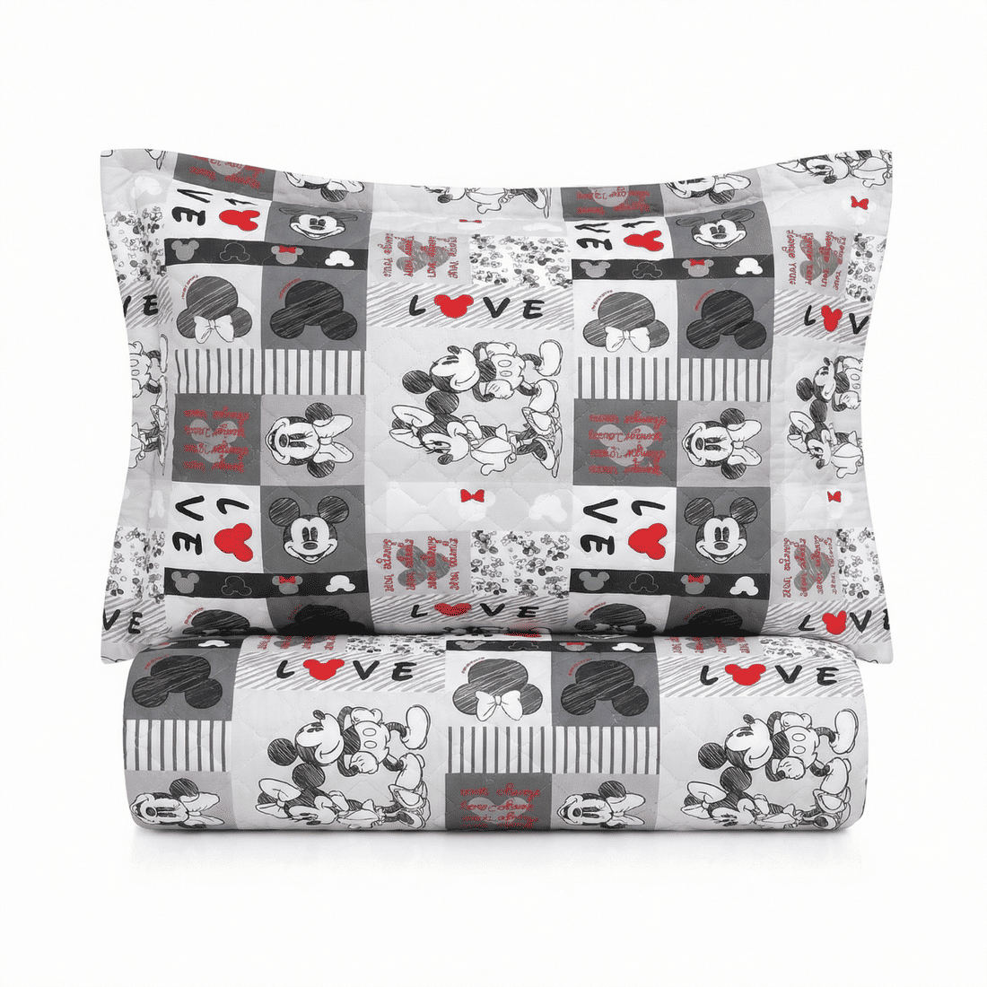 Kit: 1 Cobre-leito Bouti de Microfibra Ultrassonic Estampa + Porta-Travesseiros - Mickey Diamond