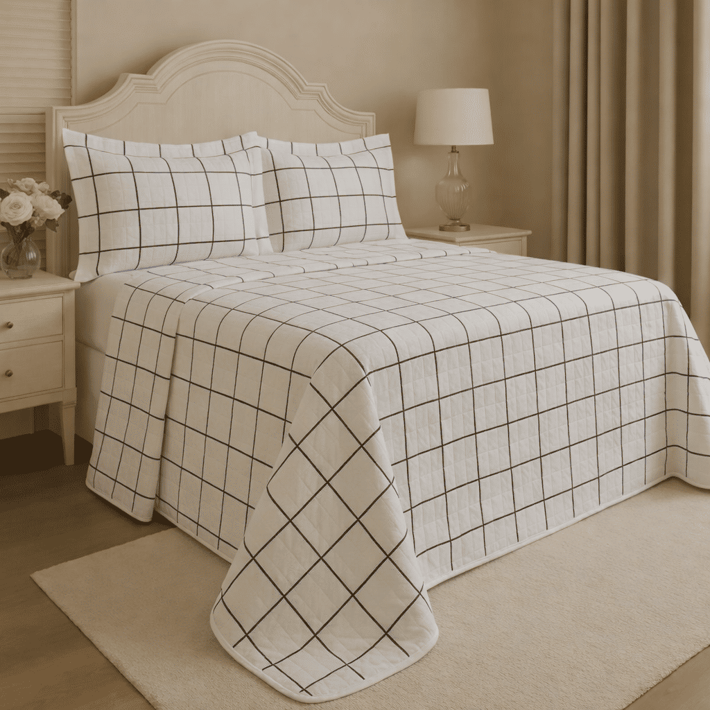 Kit: 1 Cobre-leito Bouti de Microfibra Ultrassonic + Porta-Travesseiros - Listras Branco Kit: 1 Cobre-leito Bouti de Microfibra Ultrassonic + Porta-Travesseiros - Listras Branco