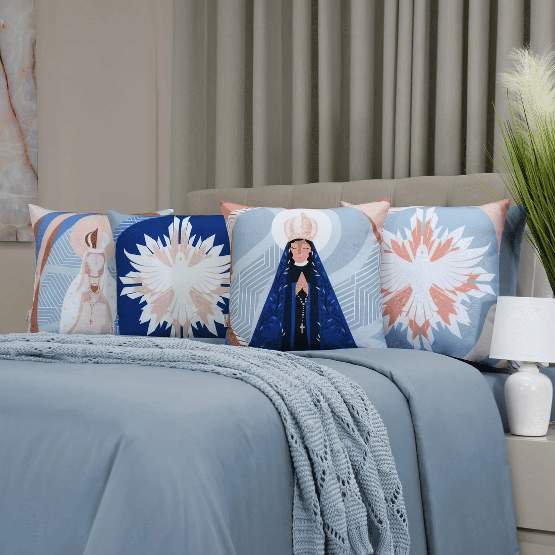 Kit: 4 Capas de Almofada Decorativas Nossa Senhora