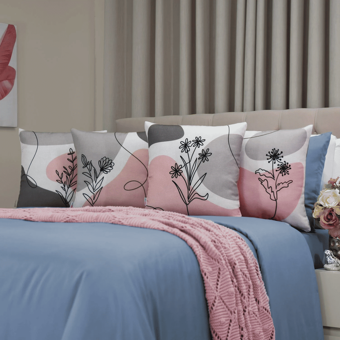 Kit: 4 Capas de Almofada Decorativas Diana Floral