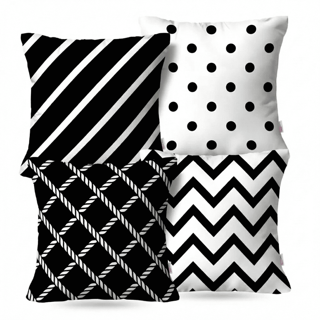 Kit: 4 Capas de Almofada Decorativas Serit Preto e Branco