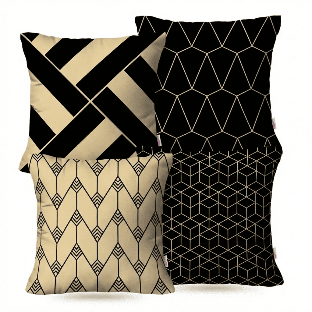 Kit: 4 Capas de Almofada Decorativas Geométrica Black Gilt 