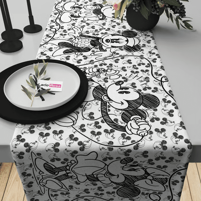Trilho de Mesa Caminho de Mesa Mickey e Minnie - 50x140cm - Trilho de Mesa Caminho de Mesa Mickey e Minnie - 50x140cm -