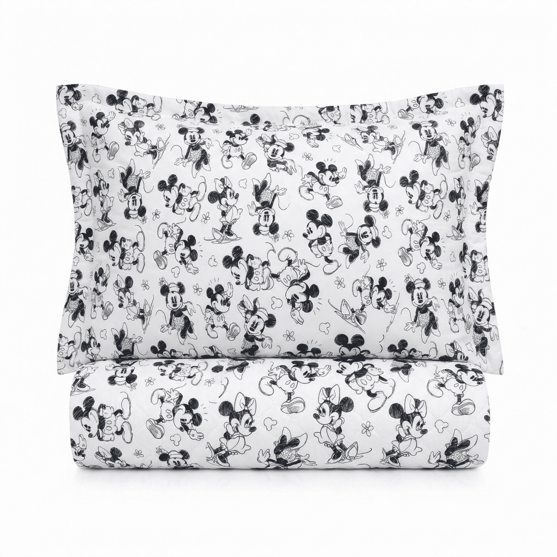 Kit:1 Cobre-leito Bouti de Microfibra Ultrassonic Estampa + Porta-Travesseiros - Infantil Mickey e Minnie