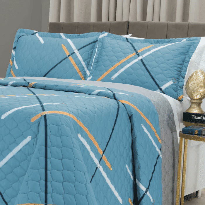 Kit: 1 Cobre-leito Bouti de Microfibra Ultrasonic Estampada + Porta-Travesseiros - Logan