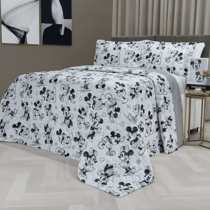Kit:1 Cobre-leito Bouti de Microfibra Ultrassonic Estampa + Porta-Travesseiros - Infantil Mickey e Minnie