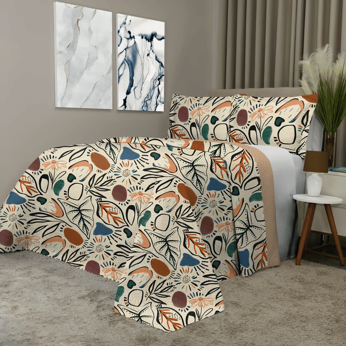 Kit: 1 Cobre-leito Bouti de Microfibra Ultrasonic Estampada + Porta-Travesseiros - Jasper Bege Kit: 1 Cobre-leito Bouti de Microfibra Ultrasonic Estampada + Porta-Travesseiros - Jasper Bege