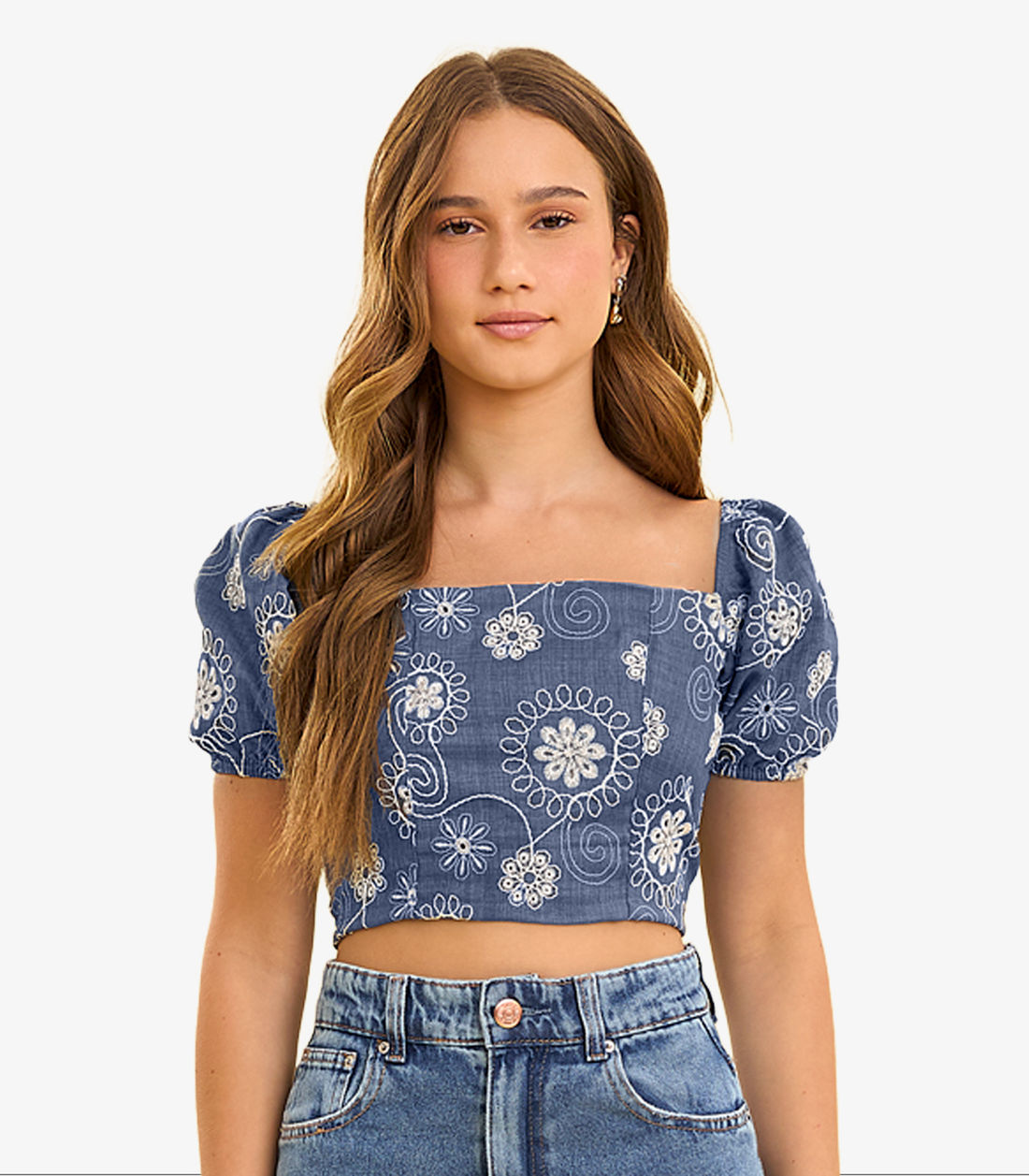 Blusa Feminina Com Manga Bufante e Bordado Minty Blusa Feminina Com Manga Bufante e Bordado Minty