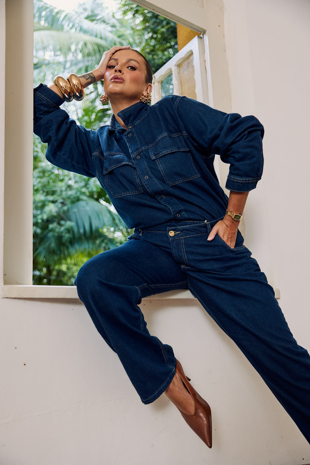 Calça Jeans Cintura Cruzada Plus Size Maria Laura