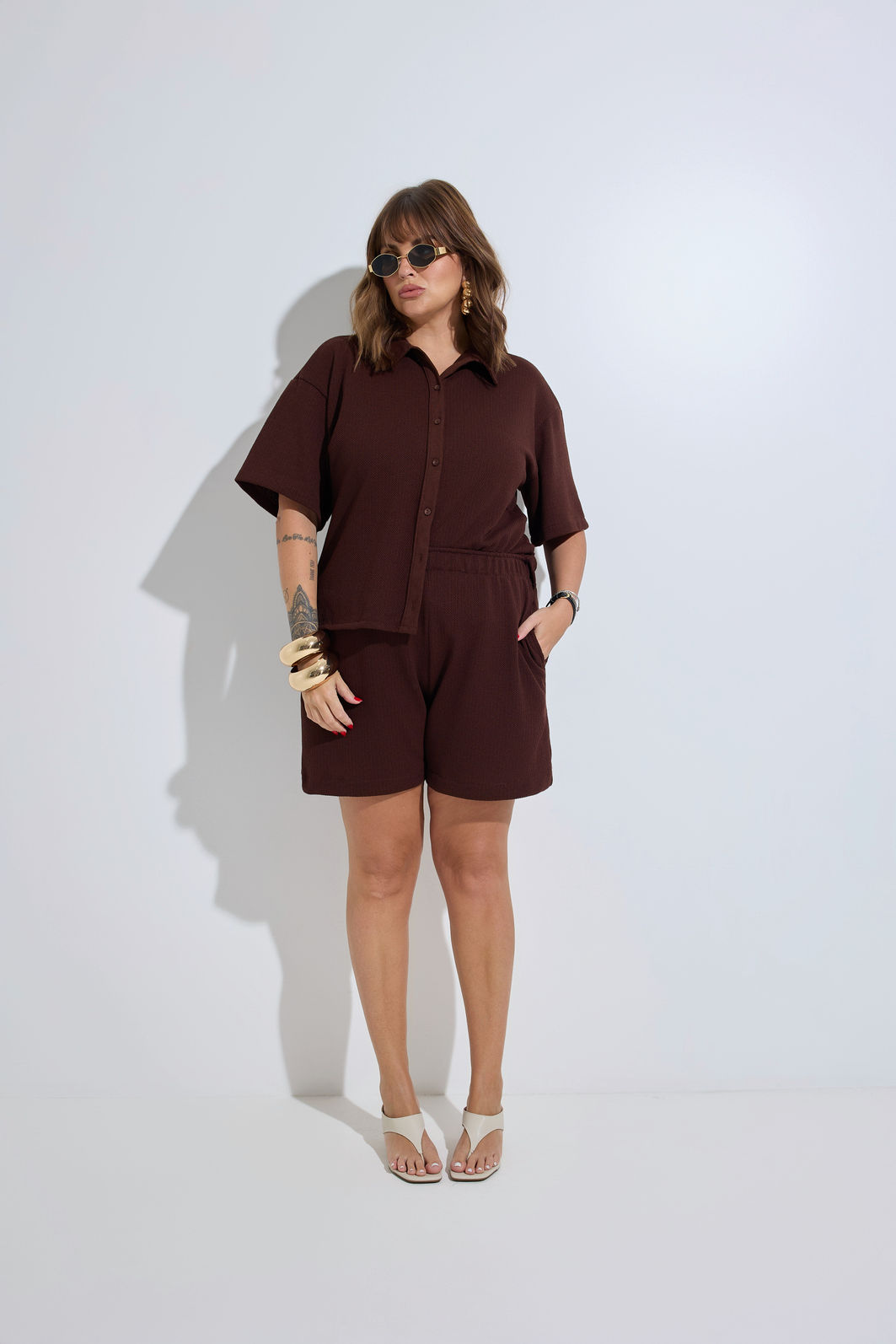 Shorts Crochet Marrom
