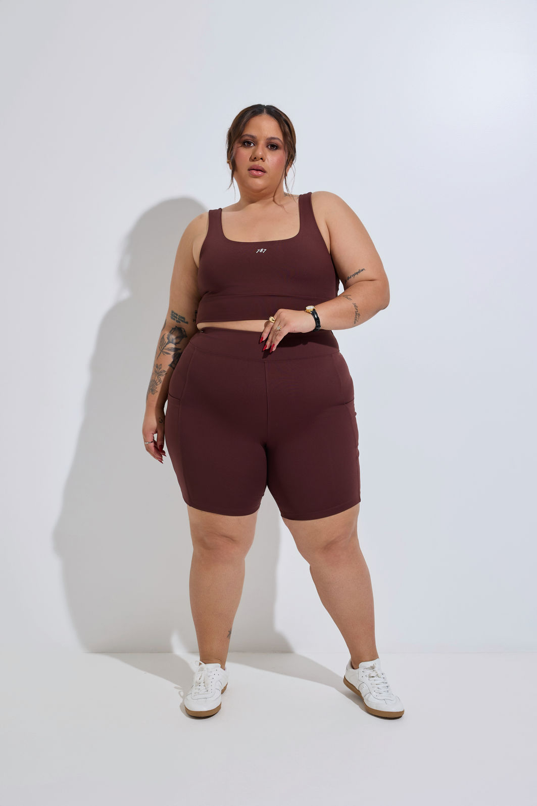 Bermuda Fitness Plus Size com Bolso Mocha