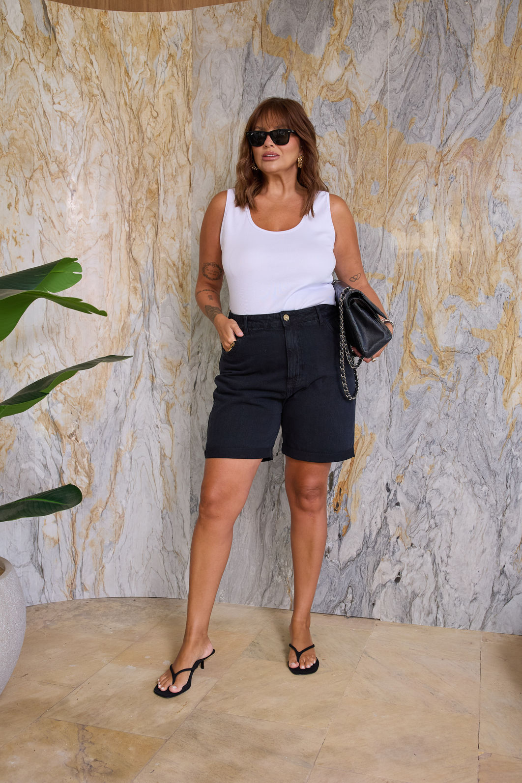 Shorts Jeans Plus Size Preto