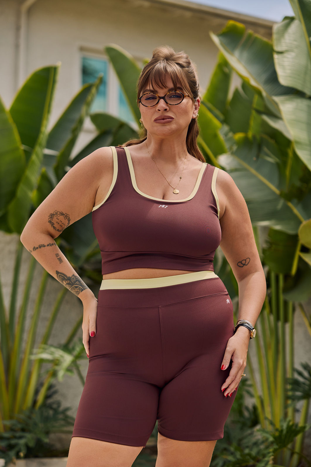 Bermuda Ftiness Plus Size Duo Marrom e Amarelo