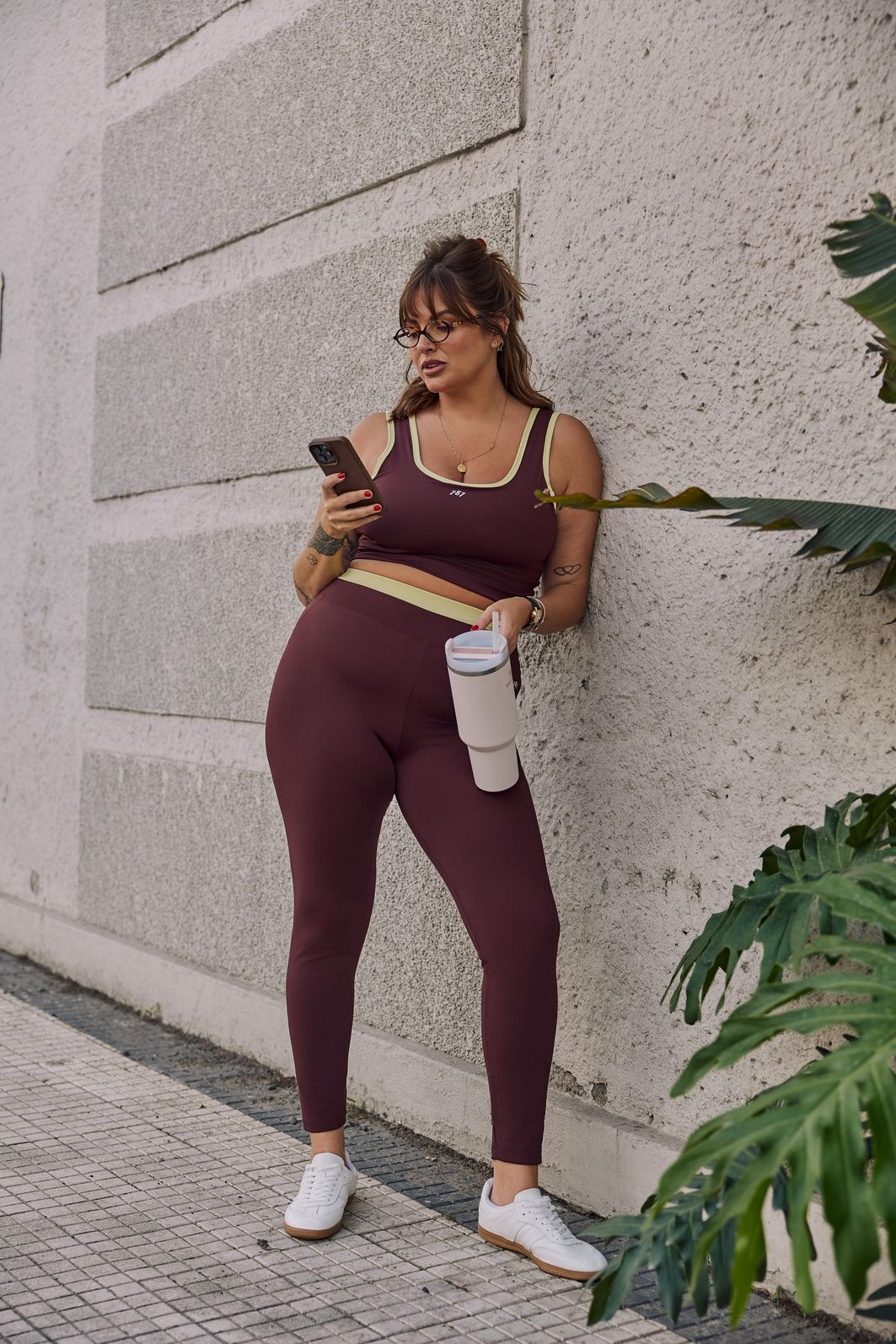 Legging Fitness Plus Size Duo Marrom e Amarelo