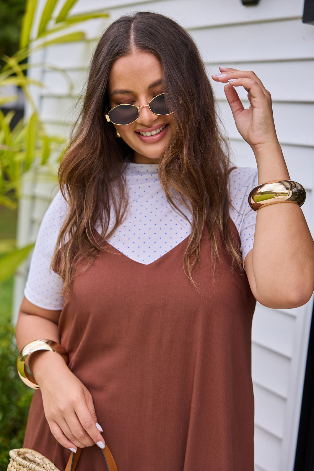 Blusa Manoela Manga Curta Poá Off e Azul Blusa Manoela Manga Curta Poá Off e Azul
