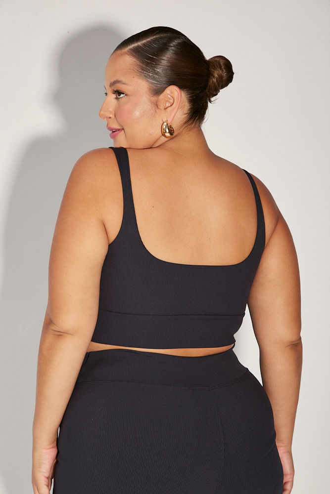 Top Fitness Plus Size Canelado Preto