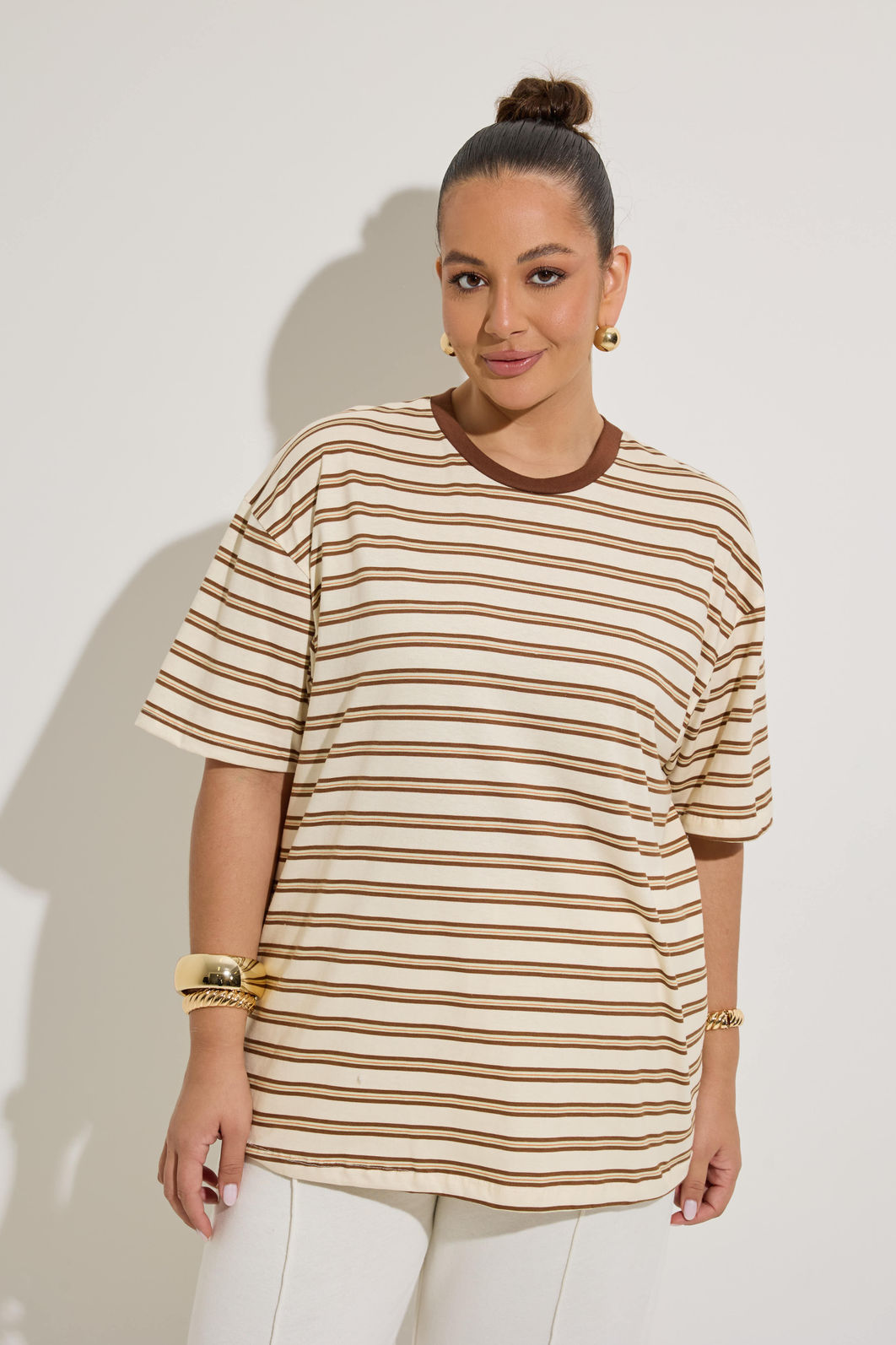 Camiseta Listrada Gola Marrom Camiseta Listrada Gola Marrom