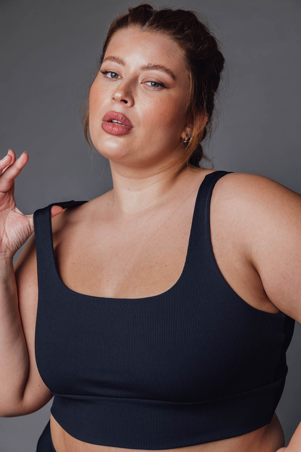 Top Fitness Plus Size Canelado Preto