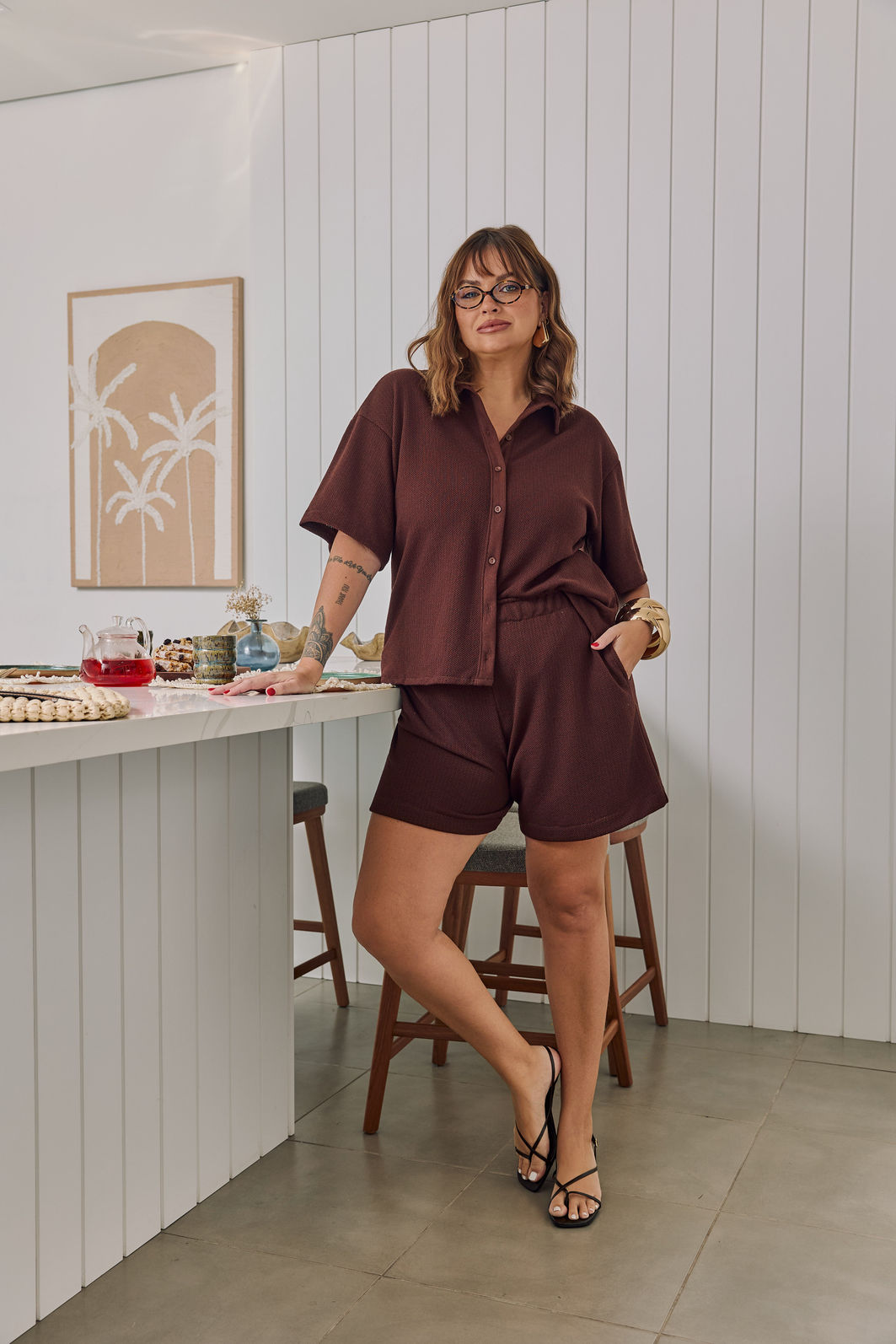 Shorts Crochet Marrom