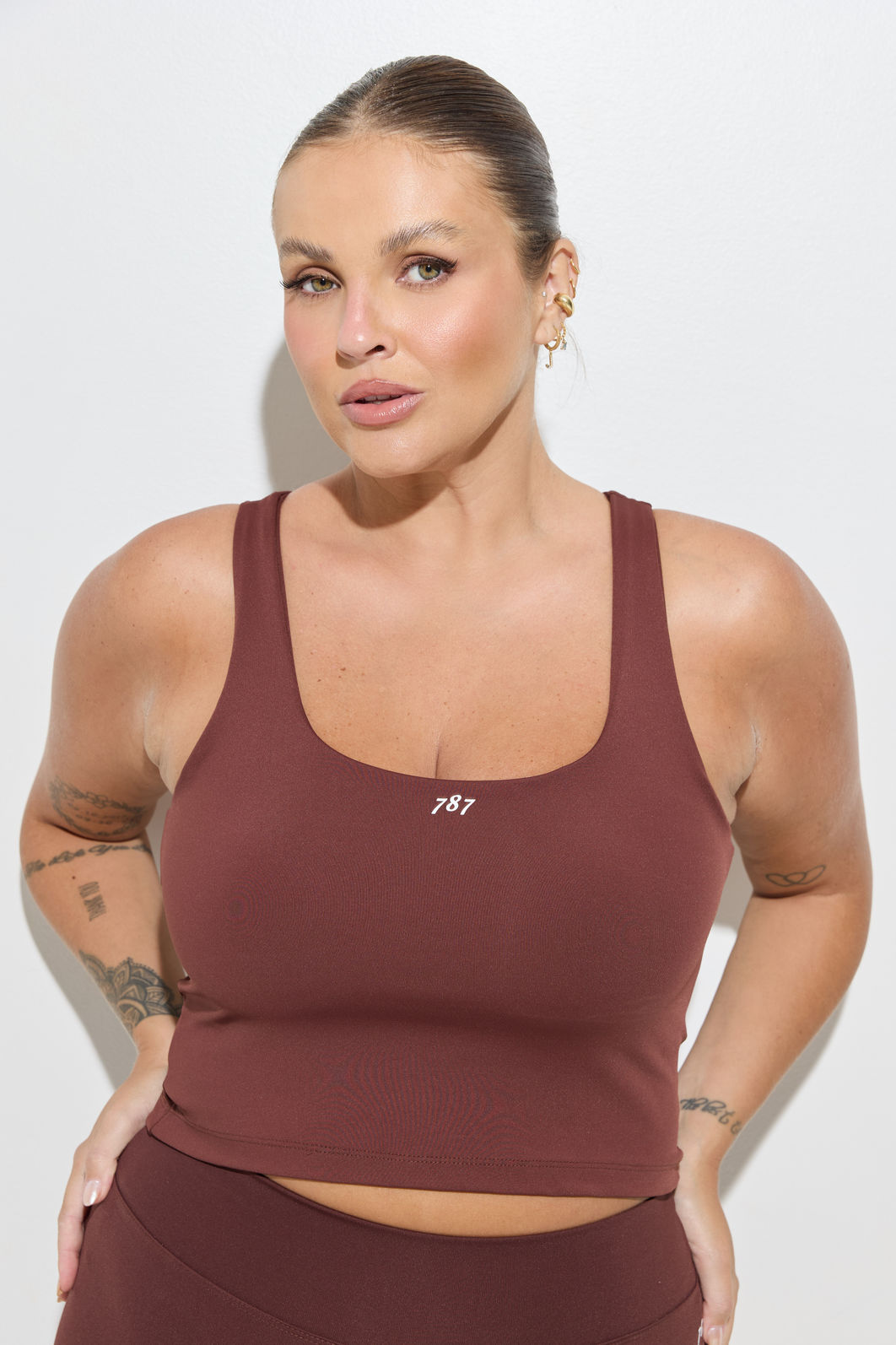 Top Cropped Fitness Plus Size Mocha