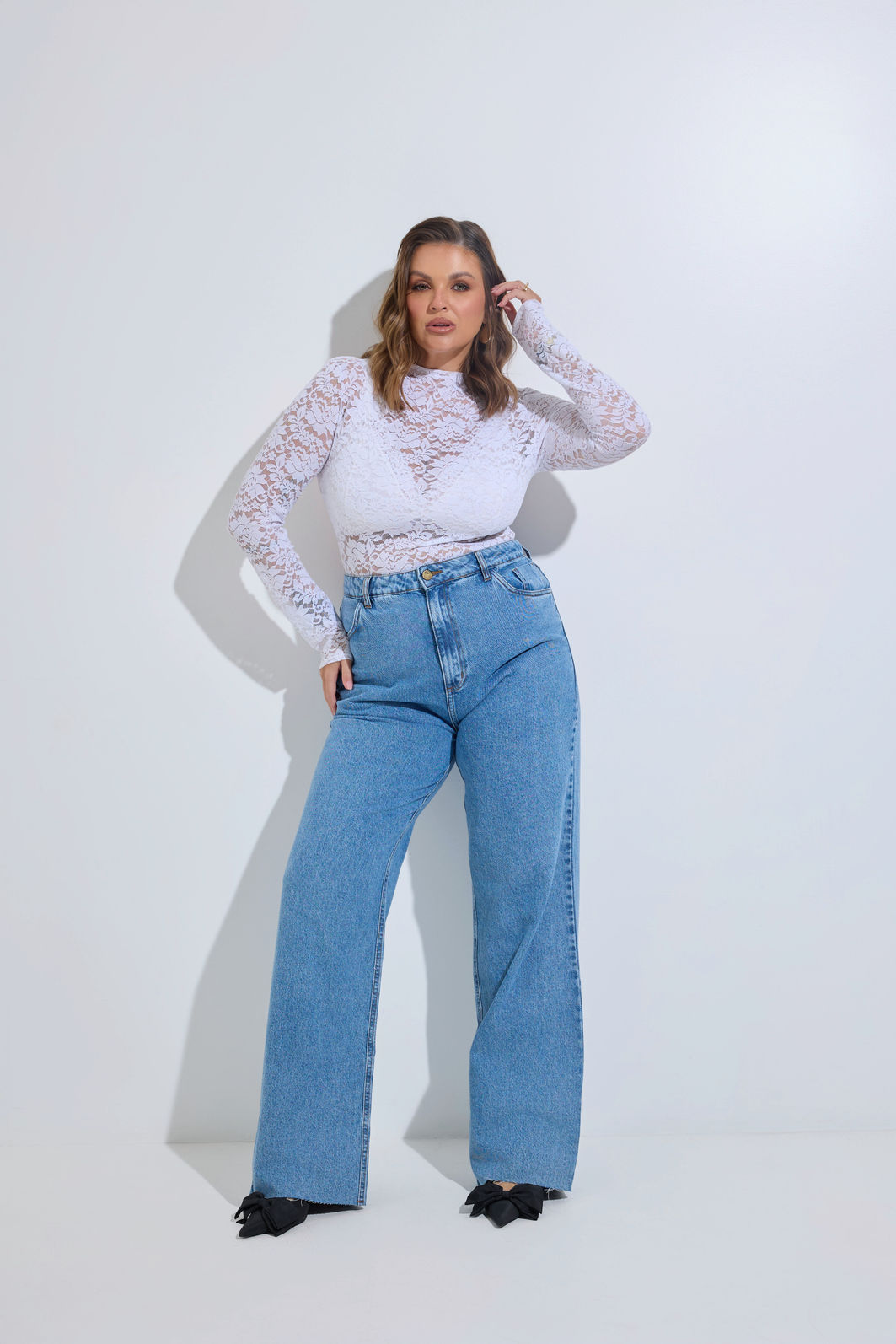 Calça Jeans Wide Leg Plus Size Sandra