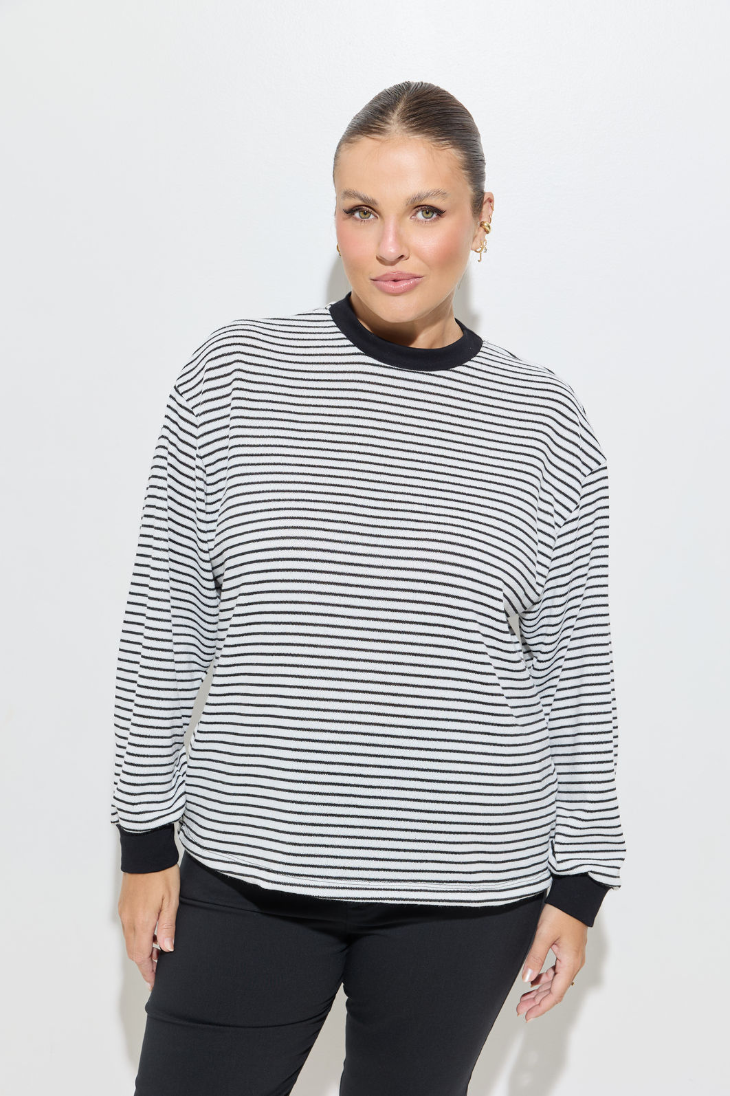 Blusa Cecilia Manga Longa Tricot Listrado Blusa Cecilia Manga Longa Tricot Listrado