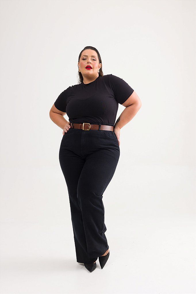 Calça Jeans Wide Leg Plus Size Preta