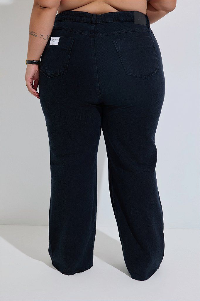 Calça Jeans Wide Leg Plus Size Preta