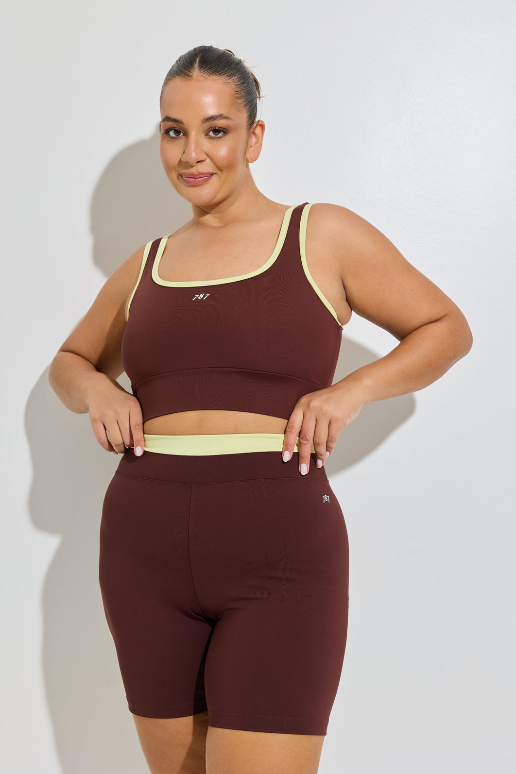 Bermuda Ftiness Plus Size Duo Marrom e Amarelo Bermuda Ftiness Plus Size Duo Marrom e Amarelo