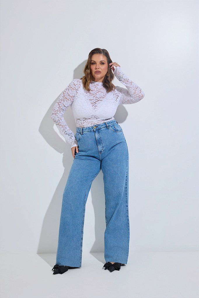 Calça Jeans Wide Leg Plus Size Sandra