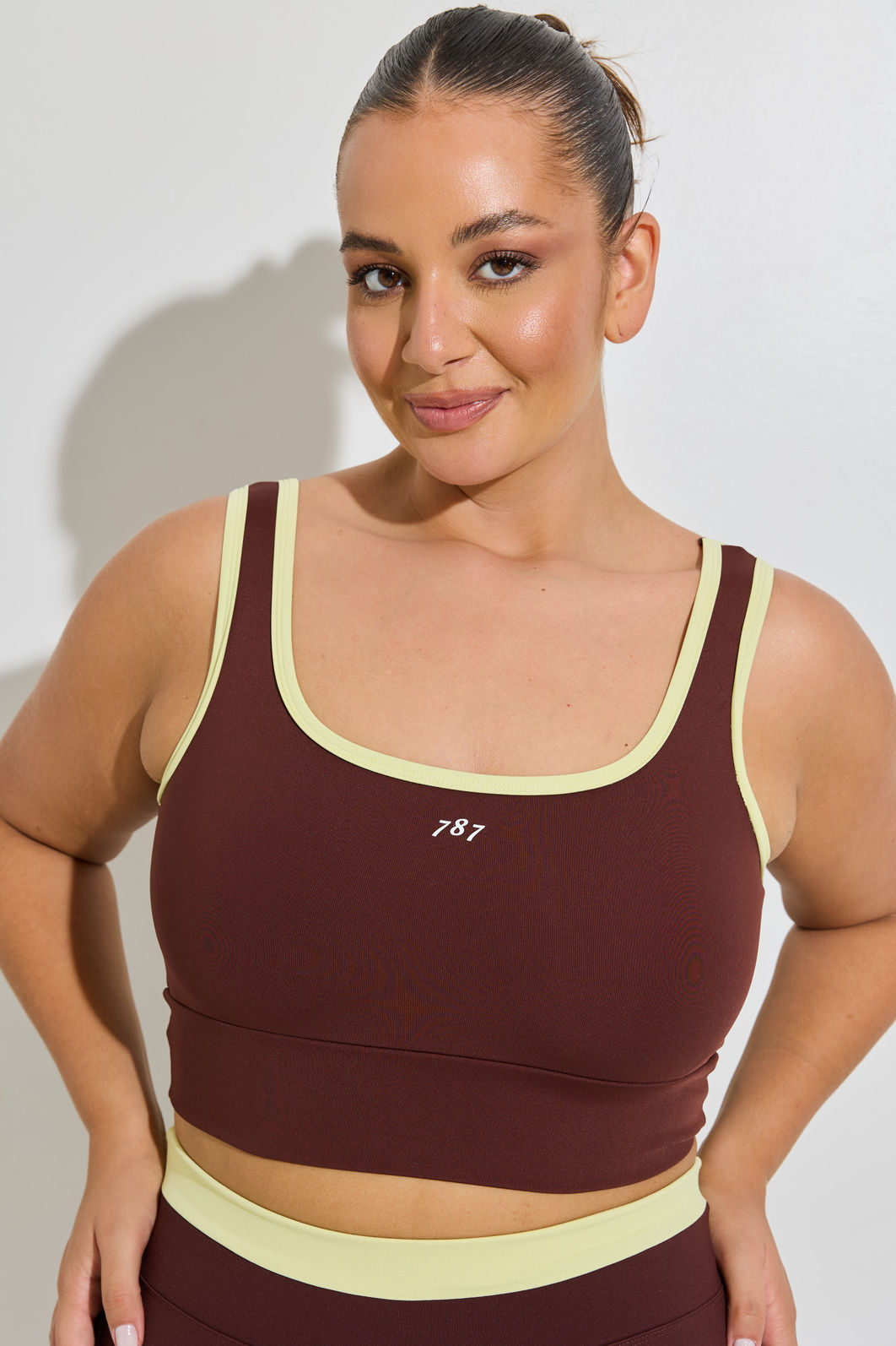 Top Fitness Plus Size Duo Marrom e Amarelo