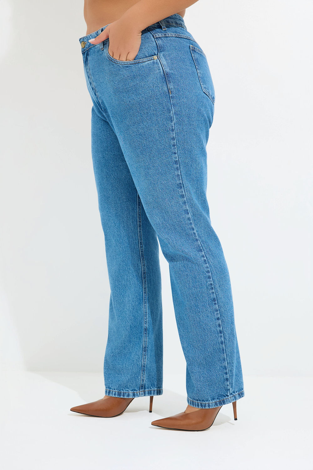Calça Jeans Reta Plus Size Carolina com Regulagem