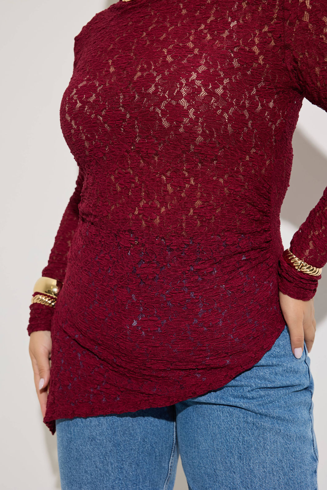 Blusa Celina Assimétrica Renda Vinho Blusa Celina Assimétrica Renda Vinho