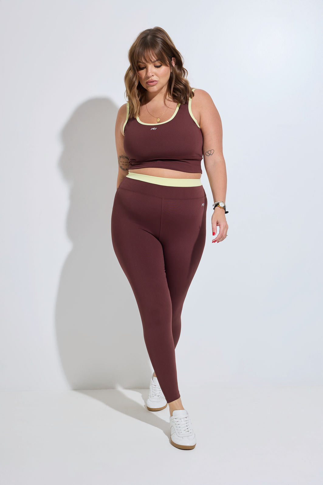 Top Fitness Plus Size Duo Marrom e Amarelo