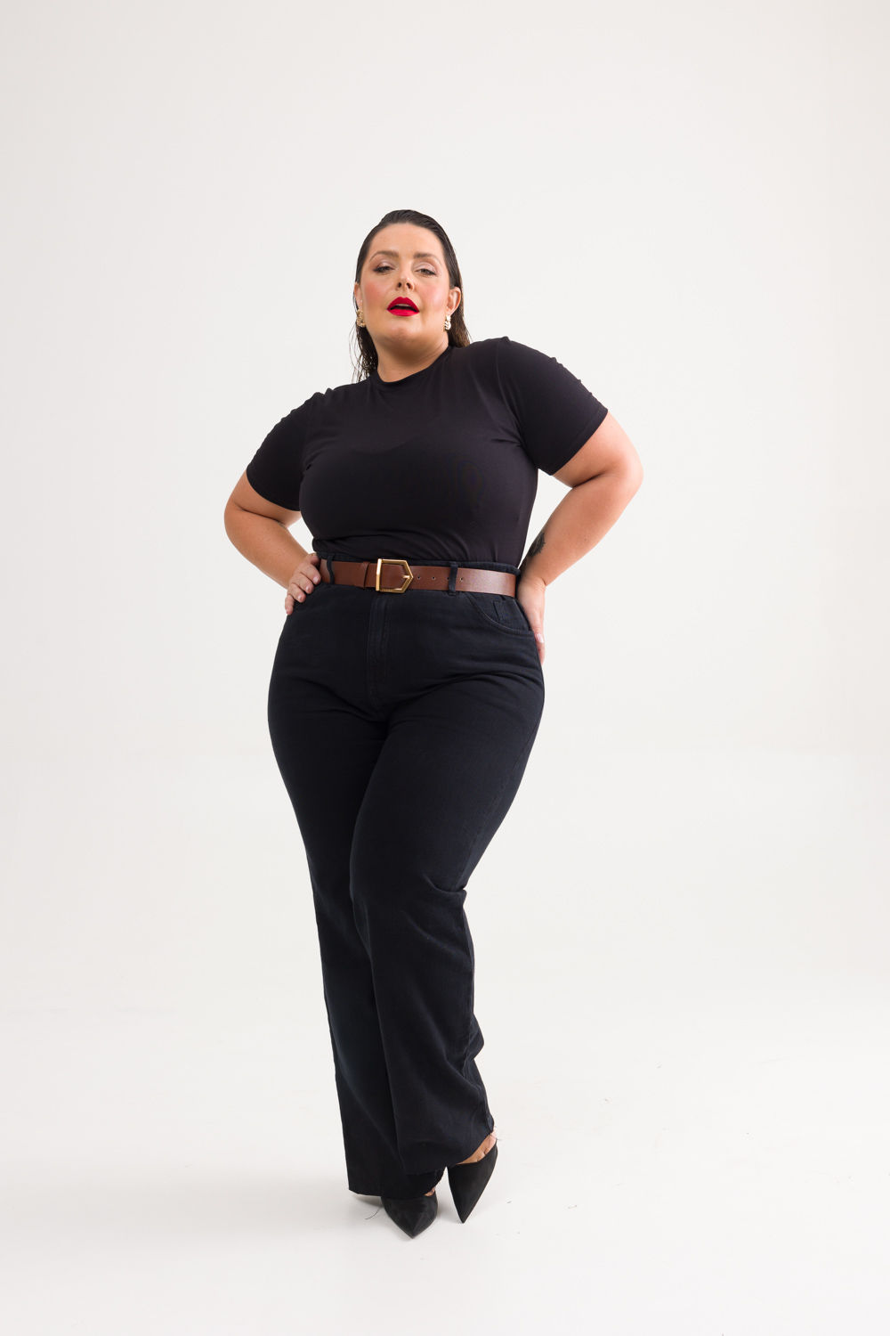 Calça Jeans Wide Leg Plus Size Preta