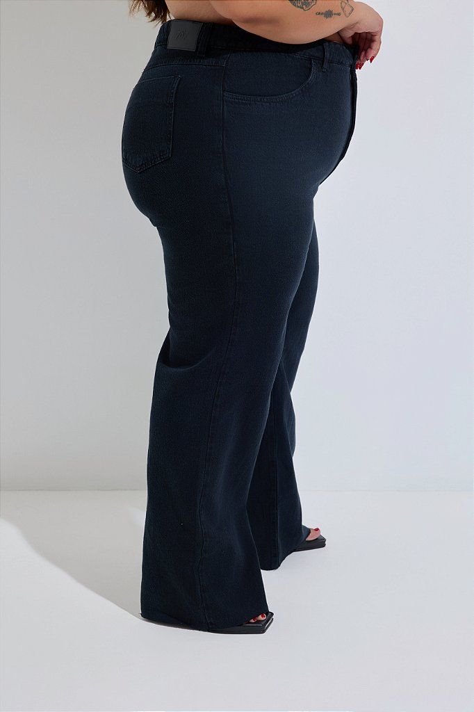 Calça Jeans Wide Leg Plus Size Preta