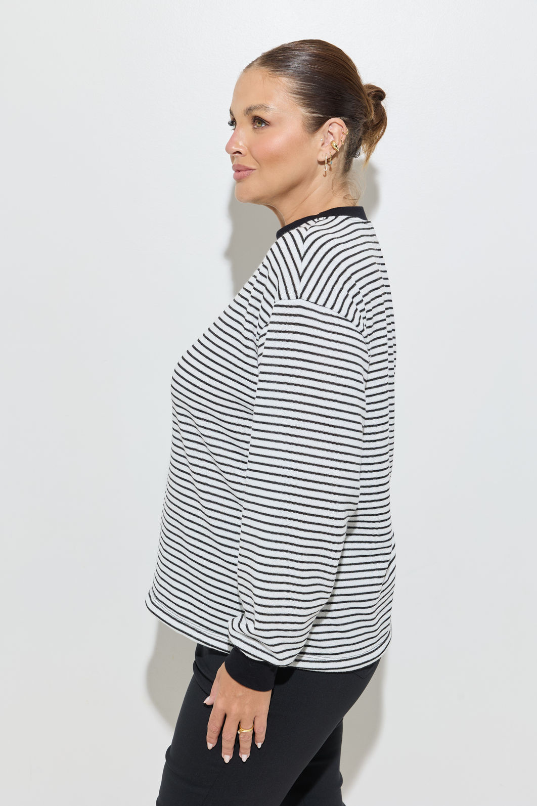 Blusa Cecilia Manga Longa Tricot Listrado Blusa Cecilia Manga Longa Tricot Listrado