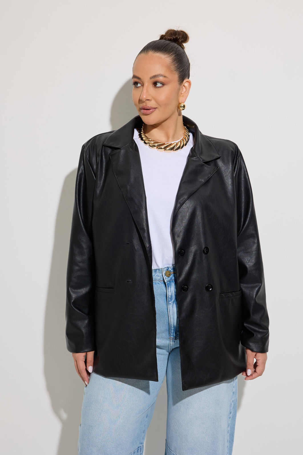 Blazer Efeito Couro Preto Blazer Efeito Couro Preto