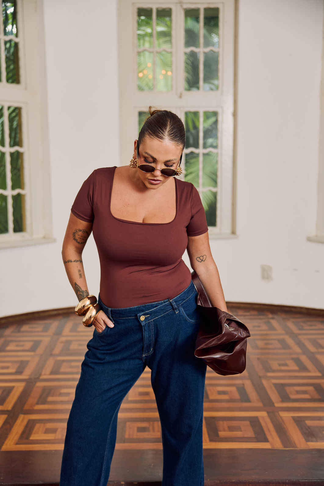 Calça Jeans Cintura Cruzada Plus Size Maria Laura